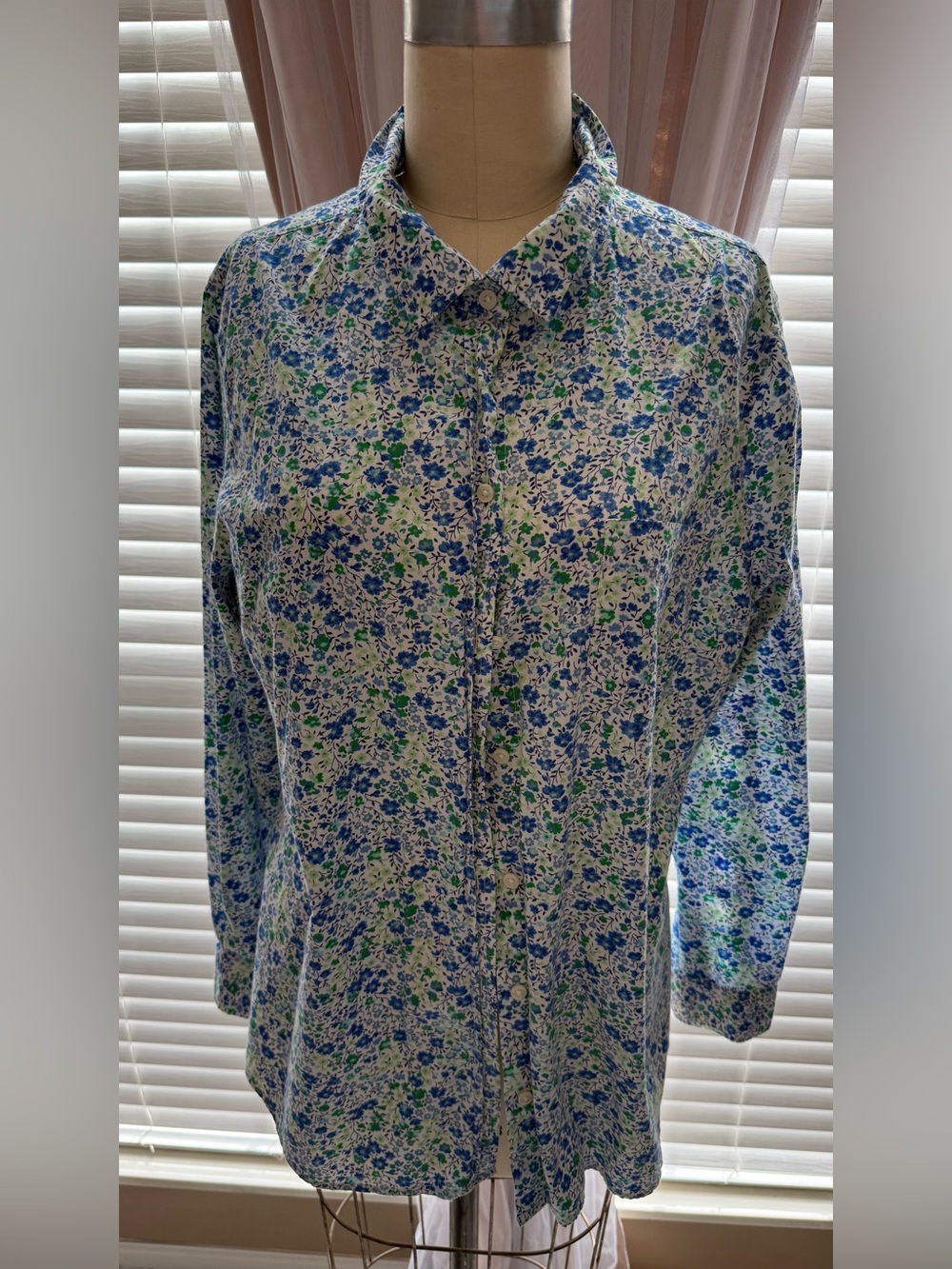 Old Navy Blue and Green Floral Button-Down Shirt
